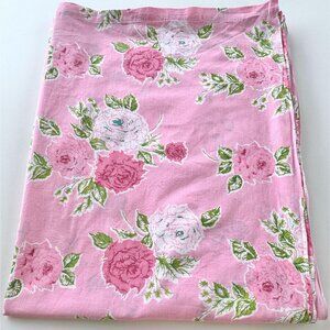 Vintage 1970s flat/top sheet, pink cabbage roses flowers, full size bed, Sears
